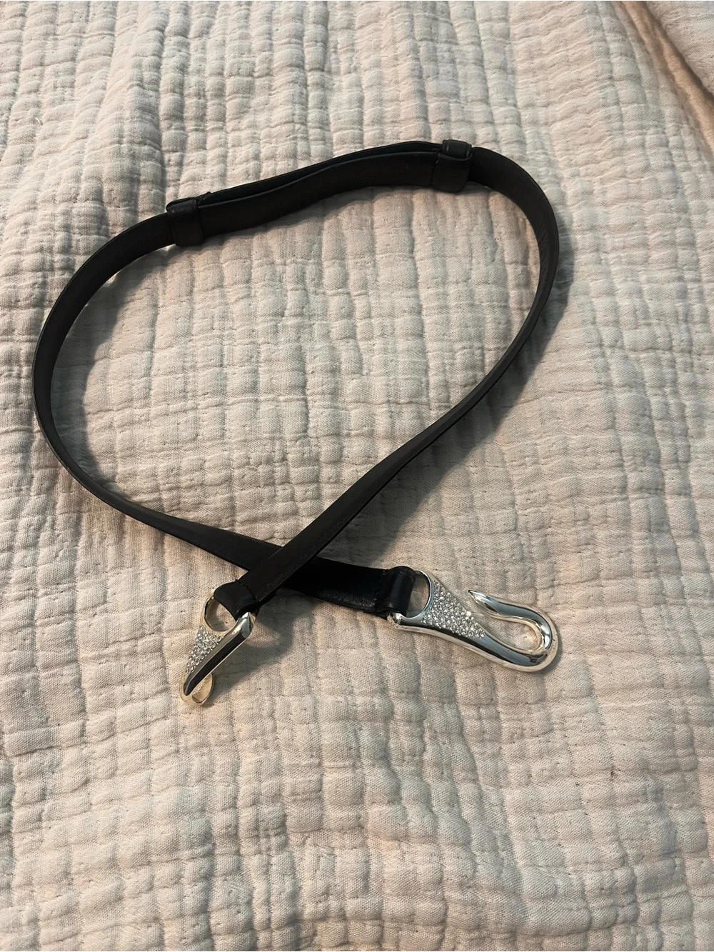 Chico's Black leather Belt with Silver Decorative Hook M/L